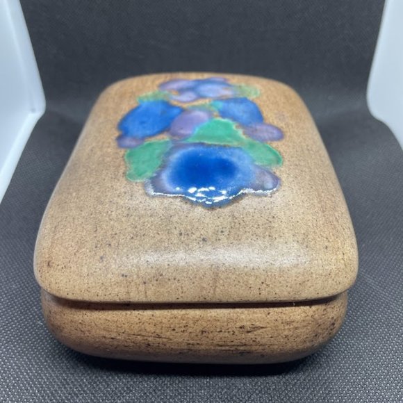 Madeline Originals California Pottery Blue & Purple Flower Trinket Box MCM - Picture 5 of 9
